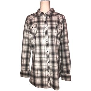 Panhandle Slim Western Shirt Black and White Black Snaps Embroidered Size XL